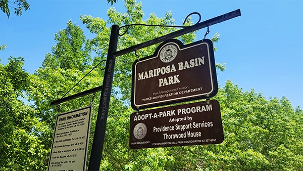 Mariposa Basin Park sign